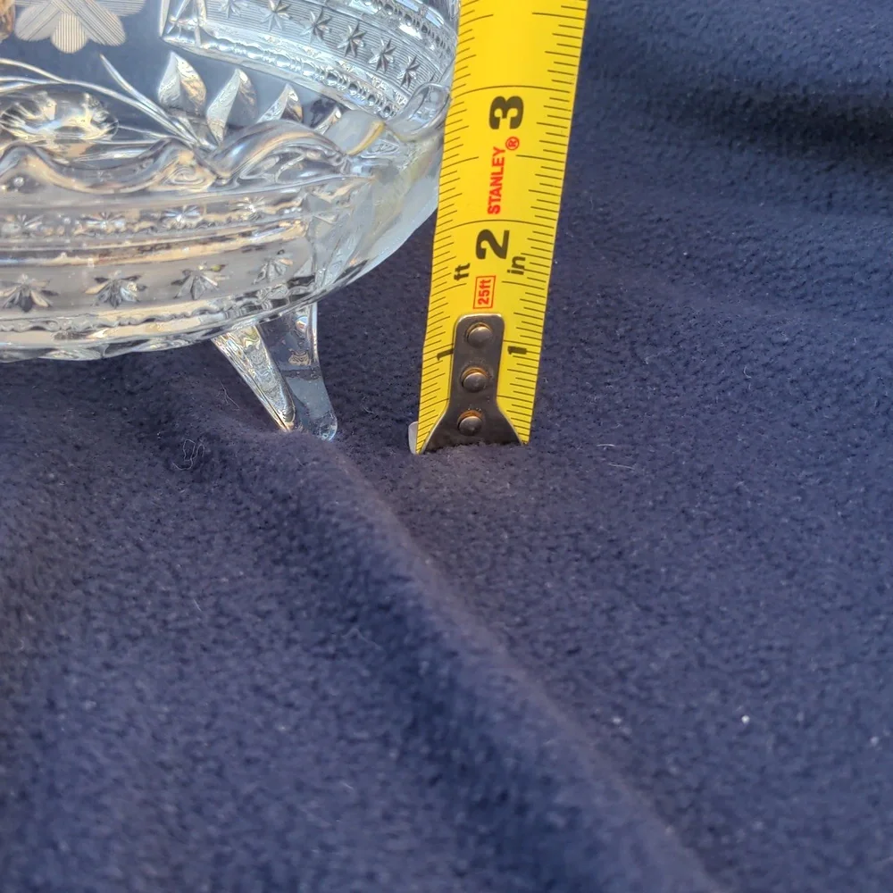 Elegant vintage Cut glass footed bowl, floral design, scalloped edge